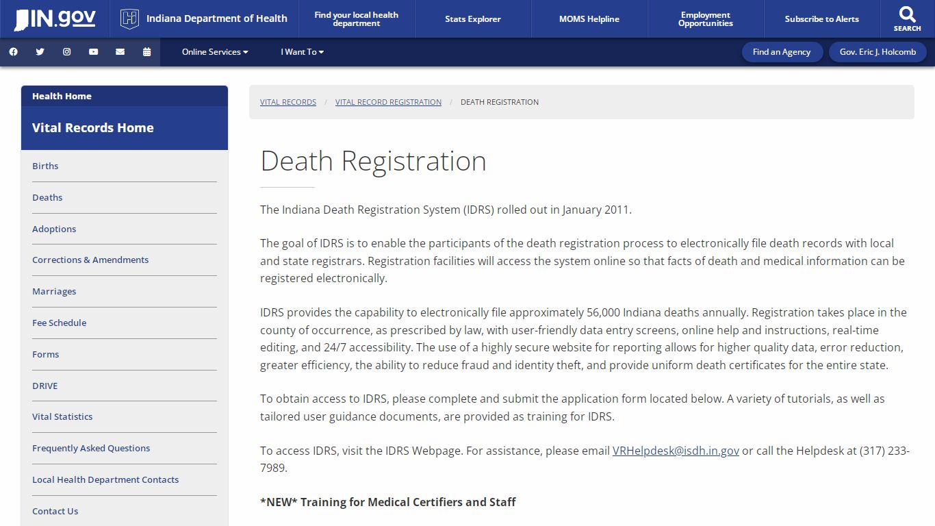 Health: Vital Records: Death Registration