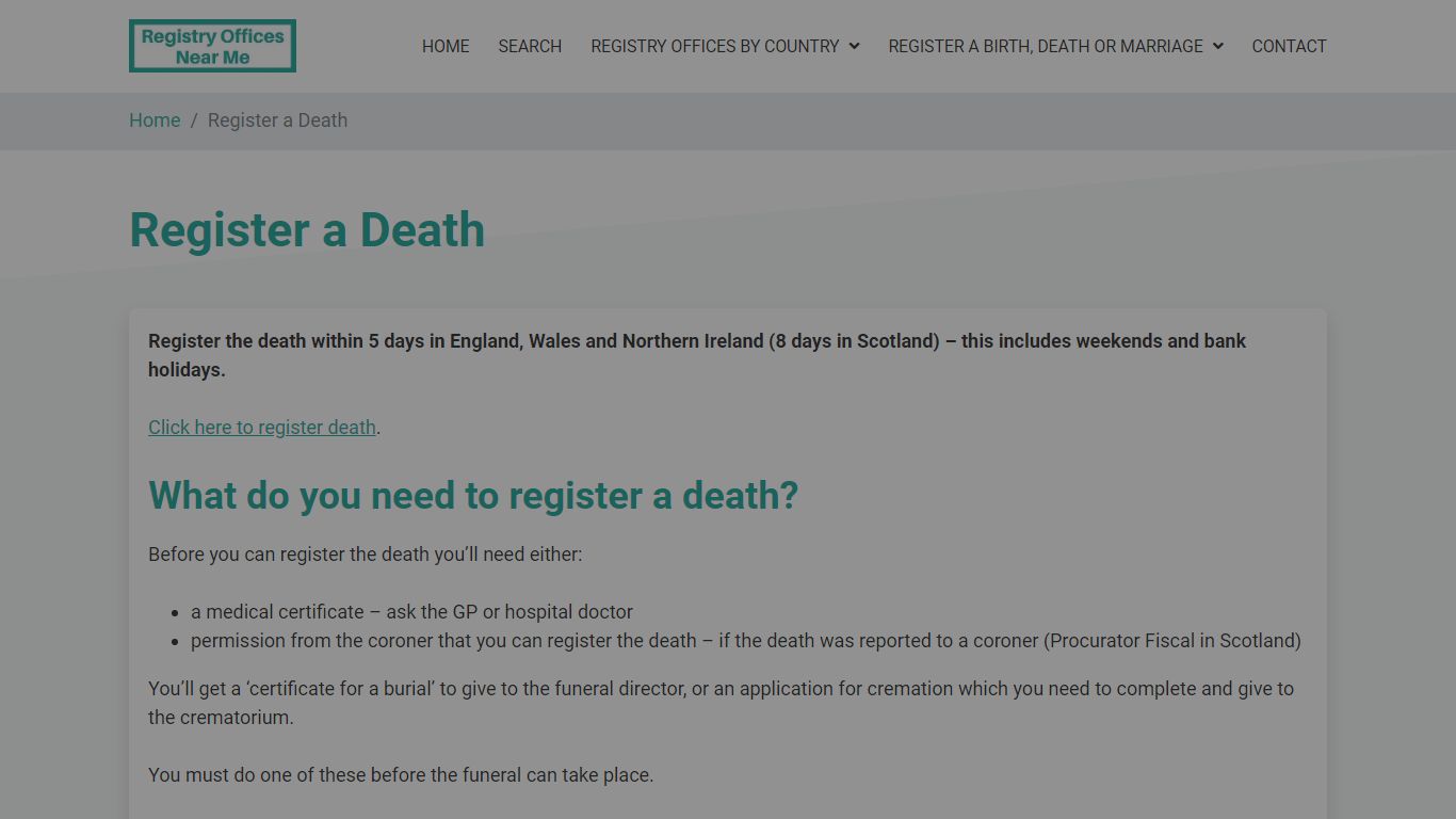Register a Death - Registry Offices Near Me